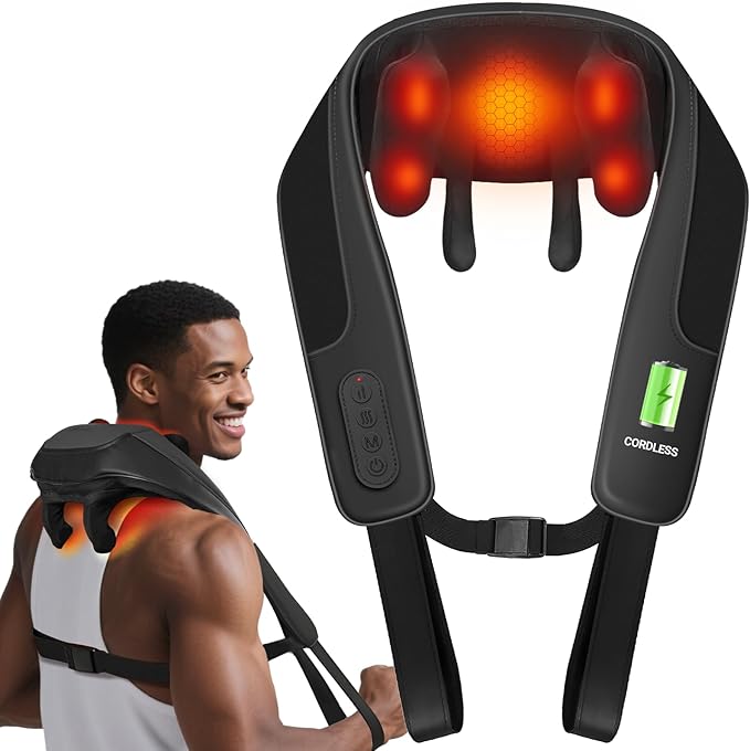 CooCoCo Cordless Neck Massager,Birthday Ideas for Dad Mom, Neck and Back Massager for Pain Relief Deep Tissue, Shiatsu Shoulder Massager for Pain Relief, Back Massager with Heat