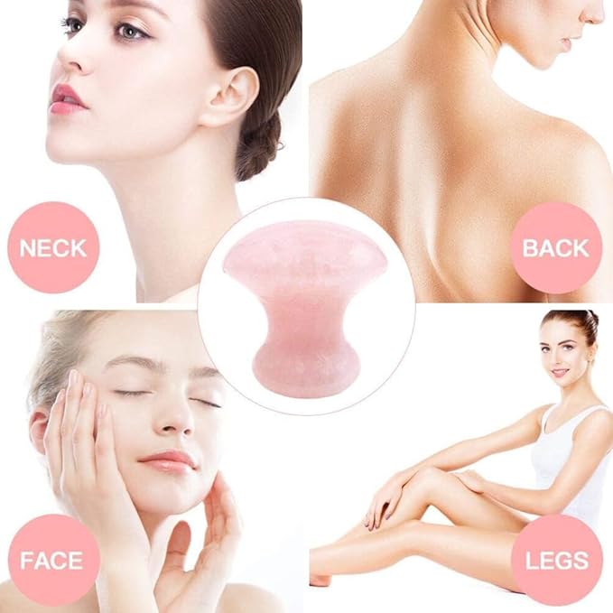 Uonlytech 2Pcs Gua Sha Tools Rose Quartz Mushroom Face Massager Health Jade Stones Mushroom Scraping Massage Tool for Women Home Spa, Pink