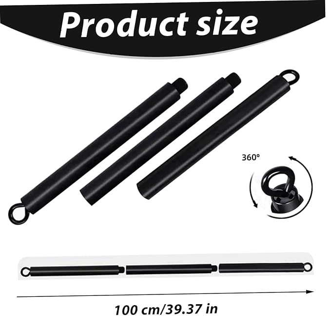 Pilates Bar, Detachable 3 Section 39 Inch Pilates Stick, Black Spreader Bar with 360° Swivel Loop End, Equipment for Home Exercise, Gym