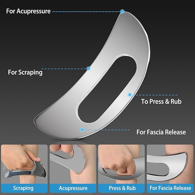 Gua Sha Massage Tool with Handle (Stainless Steel) ，Body Muscle Massage Scraper Tools，Larger Fascia Guasha Scraping Metal Tool for Back Neck Face Leg