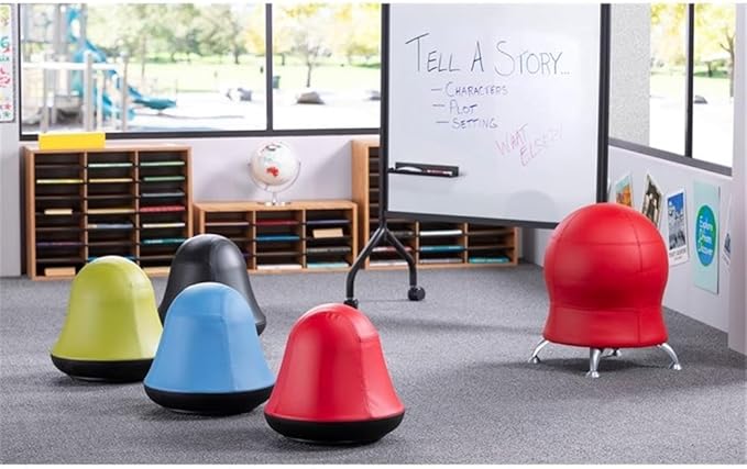 Pemberly Row Vinyl Upholstered Swivel Ball Chair, Blue Finish, 17x17x16.75 in, Anti-Burst Exercise Ball, Rubber Base, 250 Lbs Weight Capacity, Active Seating for Kids, Home, School, or Waiting Rooms