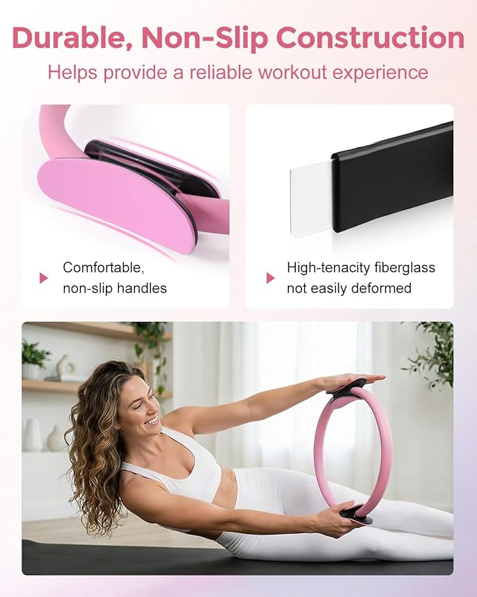 Home Pilates Essentials Kit for Women, Magic Circle Pilates Equipment Ring and Ball Set, 6 Resistance Bands Workout Guide Video for 28 Day Pilates Essential Challenge Starter Kit for Beginners