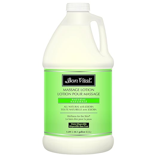 Bon Vital', Naturale Massage Lotion, 1/2 Gallon, All Natural Massage Lotion for Massage Therapy and Bodywork, Lightweight Unscented Lotion, Plant-Based Ingredients for Smooth Application