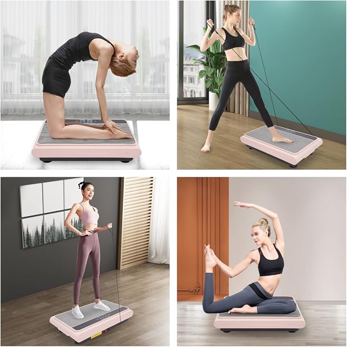 Vibration Plate Exercise Machine, Whole Body Workout Vibration Platform with 2 Resistance Bands, Vibration Plate for Weight Loss, Shaping, Recovery, 264 lbs Load Capacity