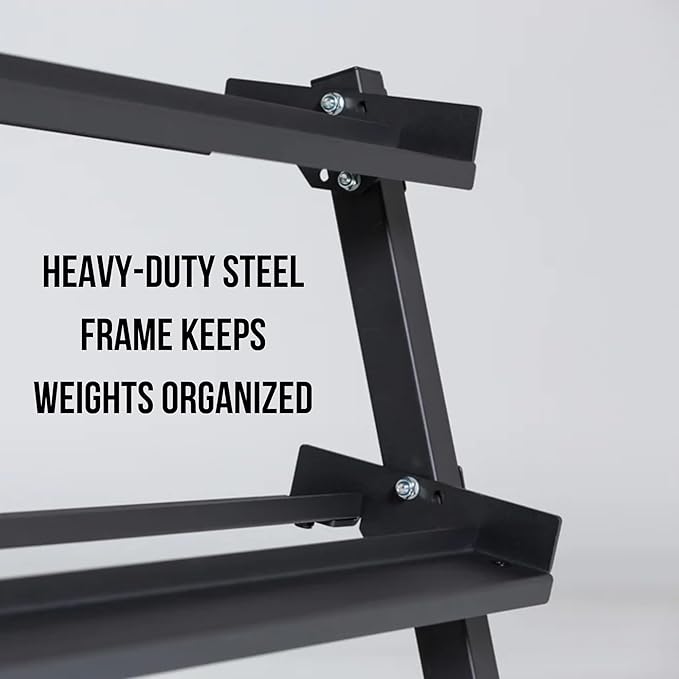 Rep Fitness Dumbbell Rack | 3-Tier Compact Holder | Fits Sets 5-50 lb | Weight Storage Stand | Rubber Hex Organizer | Free Weights Shelf | Heavy Duty Steel Frame | Gym Equipment for Home