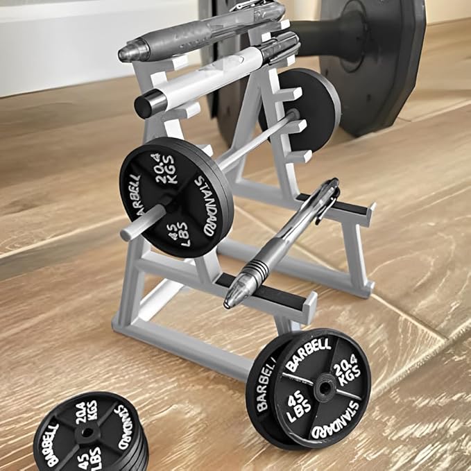 Squat Rack Pen Holder for Desk, Mini Barbell Rack Pen Holder with Weights & Barbells, Gym Theme Unique Organizer for All Fitness Enthusiasts and Weightlifting Fans