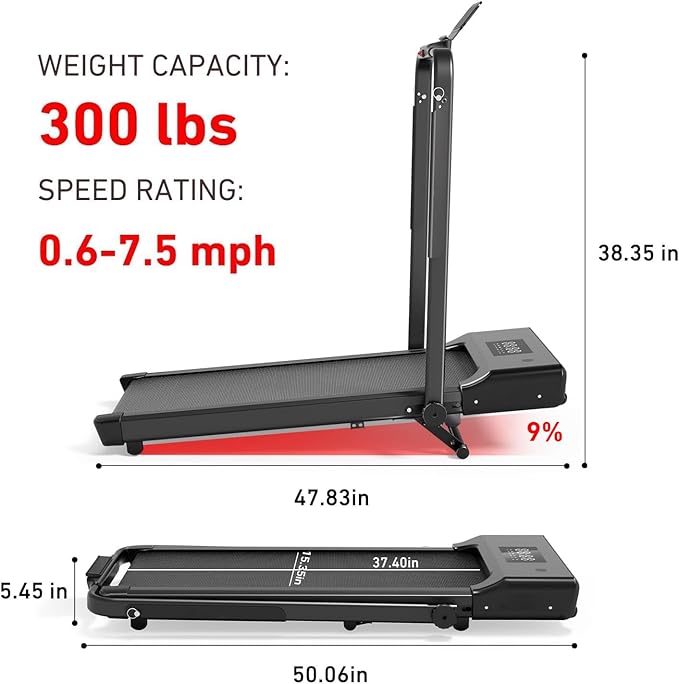 DeerRun Walking Pad Treadmill with Incline and Handle Bar, 4-in-1 Foldable Under Desk Treadmills for Home Small or Office, 300 lbs Capacity 3.0 HP Folding Portable Walking Pad with APP
