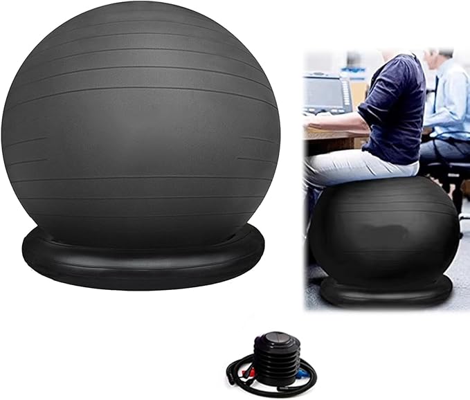 Office Balance Ball Chair with Base & Pump, Exercise Ball Ergonomic Yoga Ball Seat, Anti-Burst Stability Sitting Chair for Posture Training