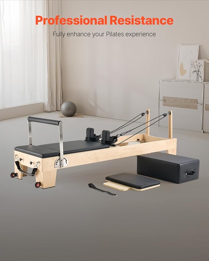 VEVOR Pilates Reformer Machine, Pilates Workout Equipment for Home Gym Studio Use, Pilates Reformer with Sitting Box and Jumpboard，fit for Beginners & Advanced Users