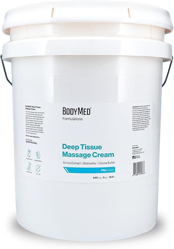 BodyMed Formulations Deep Tissue Massage Cream, 5 gal. – Fragrance-Free, All-Natural Cream for Massage Therapy – Leaping Bunny Certified – with Arnica Extract & Jojoba – Non-Staining, & Paraben Free