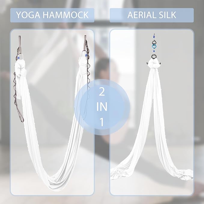 5.5 Yards Aerial Silks Yoga Swing Set - Aerial Yoga Hammock Kit Anti-Gravity Flying for Fitness, Low/Non Stretch Nylon Tricot Fabric Hardware Included for Dance