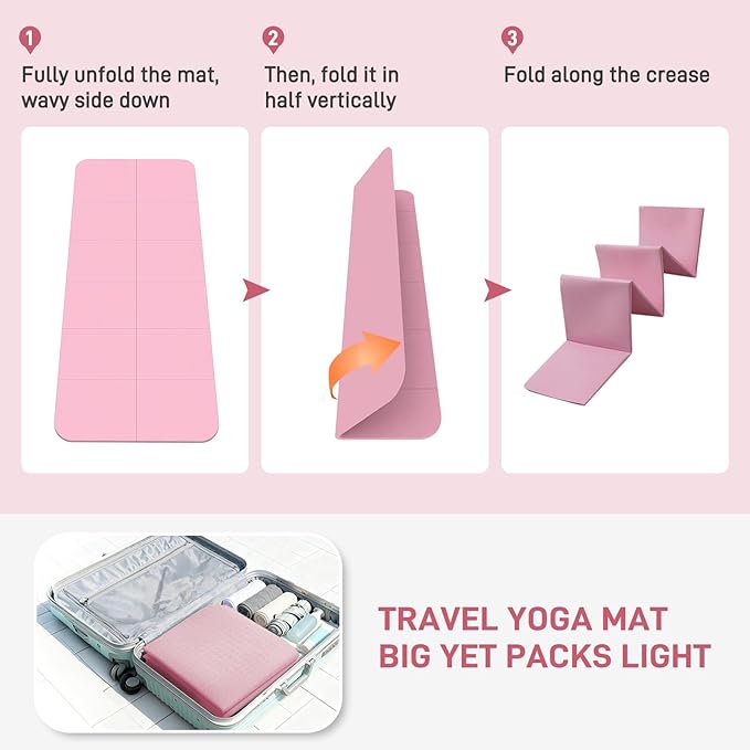 Foldable Yoga Mat for Travel 72"x 32"x 0.32"Inch, 8mm Thick Folding Exercise Mat, Outdoor Non-slip Pilates Mat for Women & Men, Wide Yoga Mat Packable for Workout and Fitness