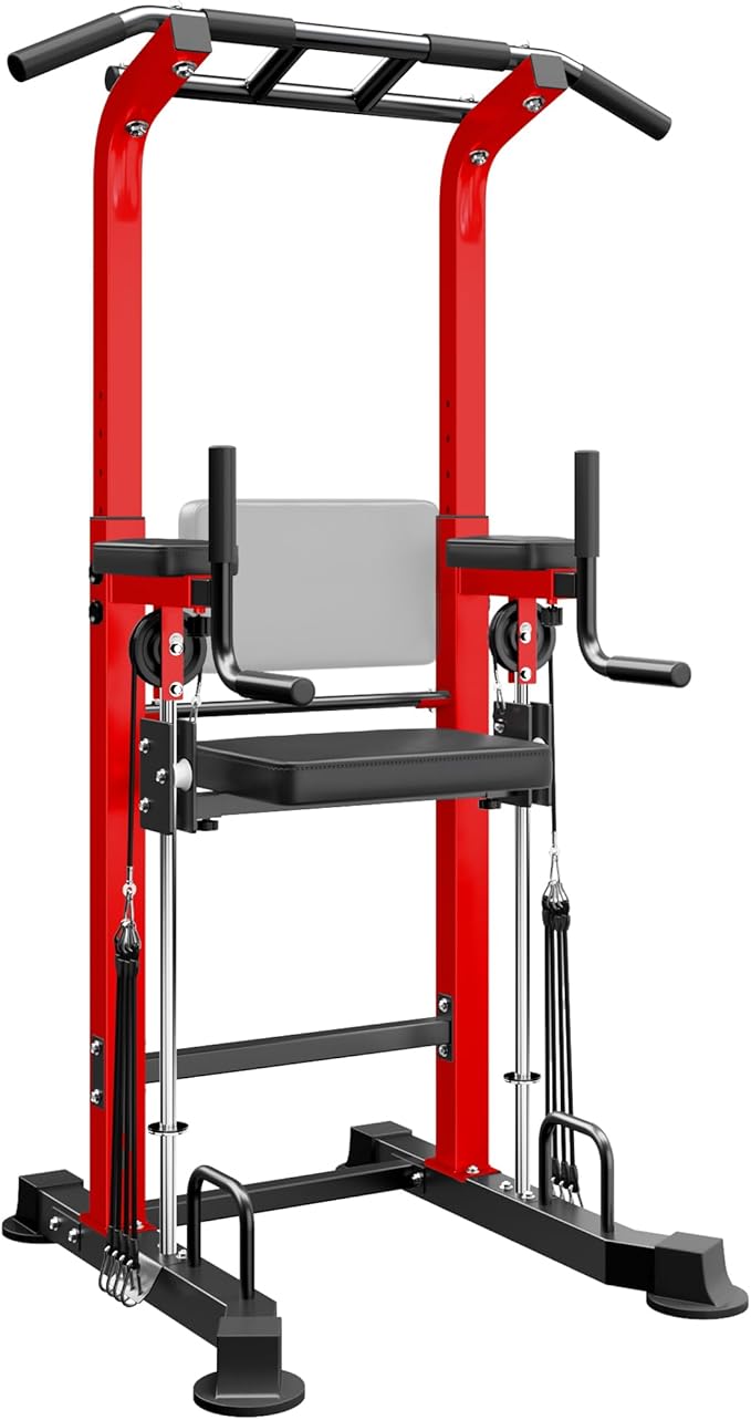 SogesPower Power Tower Dip Station Pull Up Bar for Home Gym Multi-Function Adjustable Height Strength Training Workout Equipment