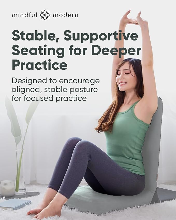 Mindful Modern Folding Pro Meditation Chair - Adjustable Meditation Seat with Back Support and Half Moon Buckwheat Meditation Cushion - Comfortable Mindfulness Living Room Floor Chair