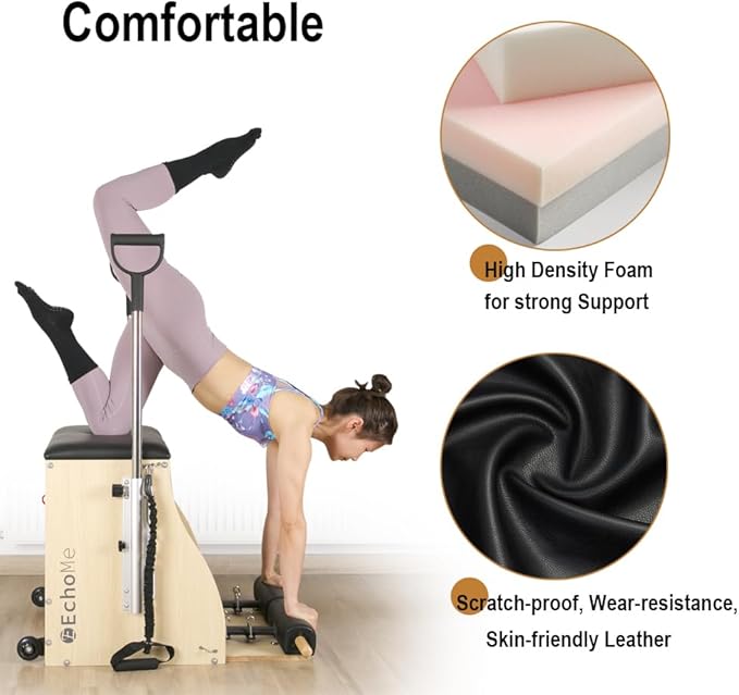 EchoMe Plates Combo Chair with Handles, Split-Pedal Stability Pilates Chair,Yoga Fitness Trainer, Pilates Reformer Machine, Pilates Equipent of Maple Wood for Home use and Studio Use