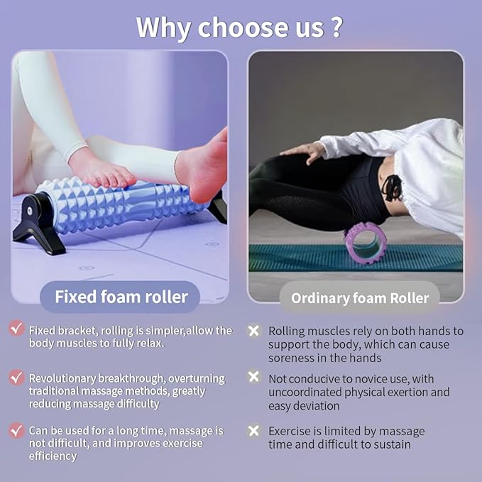 New Upgrade Bracket Foam Roller with Stand for Back Leg Pain, 21 Inch Firm Deep Tissue Muscle Massager for Sore Muscles (Blue)