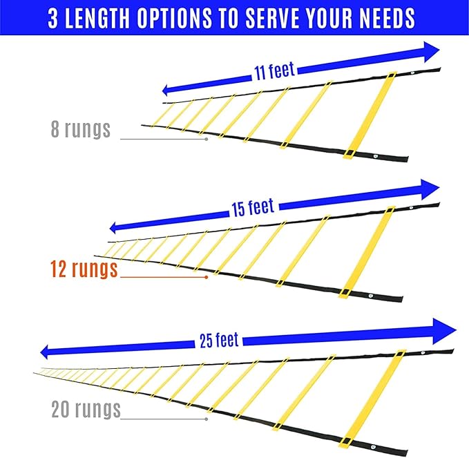 Yes4All Speed Agility Ladder Training Equipment - Bundle 8 & 12 Rungs Slide 26ft - Included Carry Bag
