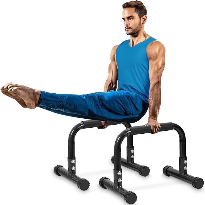 TABEKE Push Up Bar, 12" High Parallettes Bars & Dip Bar With Full-Cover Foam Handles, No Wobbling Calisthenics Equipment For Handstand, L-Sit, Gymnastics, Strength Training Home Gym