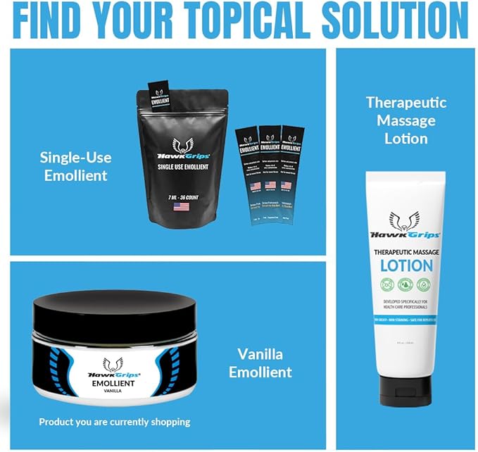 HawkGrips 8oz Massage Emollient, Vanilla, Emollient for IASTM and Massage, Soft Tissue Mobilization & Lubrication for Massage Therapy, Shea Butter, Oil Based, Vegan, Cream Alternative, Pack of 10