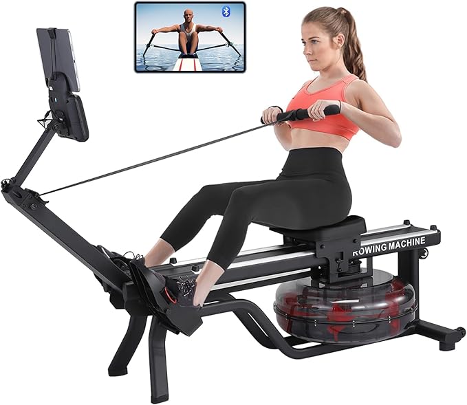 Magnetic/Water Rowing Machines for Home, Full-Body Workout, Low-Impact, Max 350Lb Weight Capacity, Rower Machine of Quiet Resistance, App Compatibility & Space-Saving Design