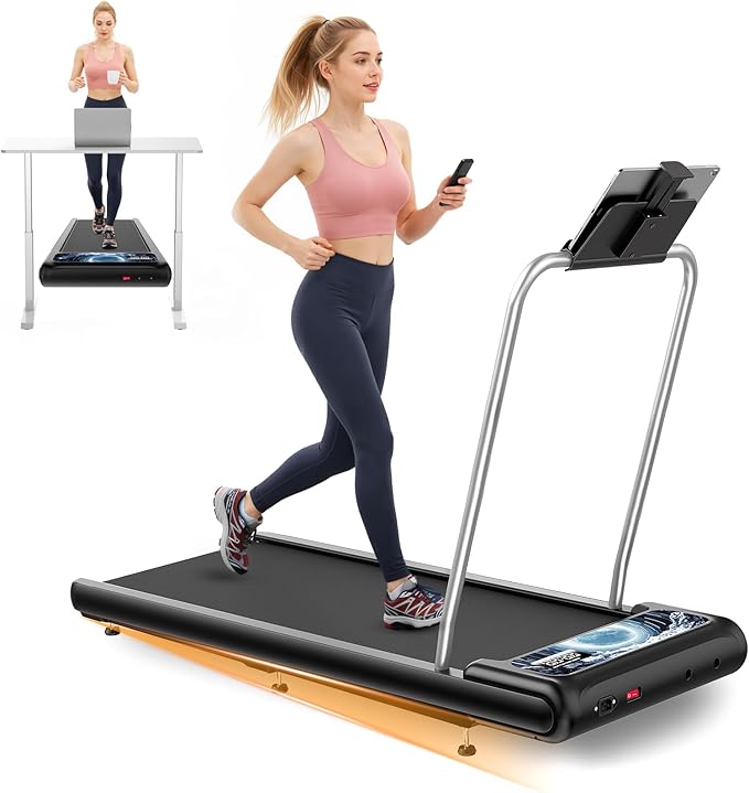 Treadmills for Home Small with 0%-8% Incline and APP Sync, Compact Under Desk Walking Treadmill Pad with Handle Bar Removable, Remote Control and LED Display, 2.5HP