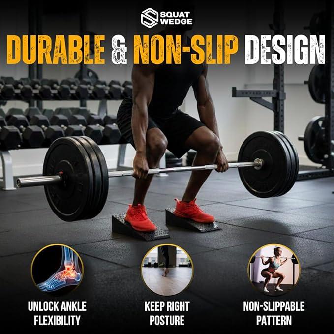 Squat Wedge & Calf Raise Block, 2-PCS Non-Slip Heel & Foot Elevated Slant Board for Workout, Weightlifting, Physical Therapy & Calf Stretching, For Men & Women
