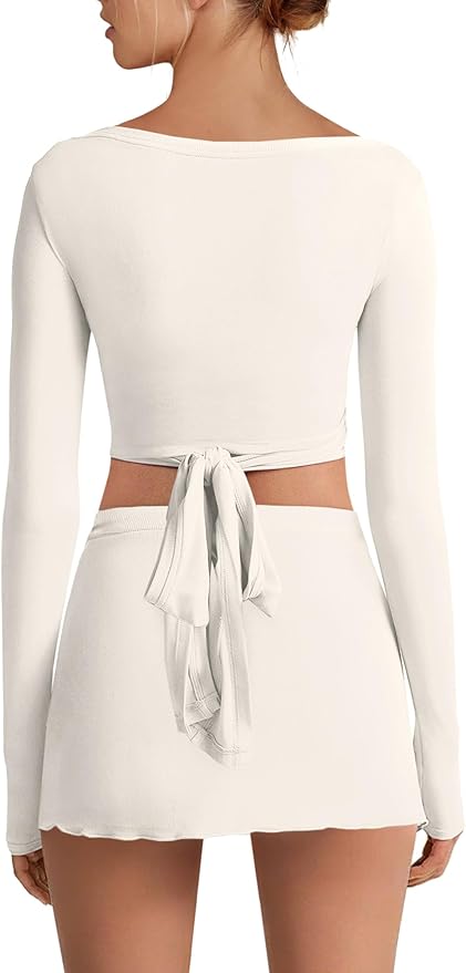 Nirovien Womens 2 Piece Workout Sets Sexy Pilates Outfits Athletic Gym Yoga Sets Ballet Wrap Top and Skirt