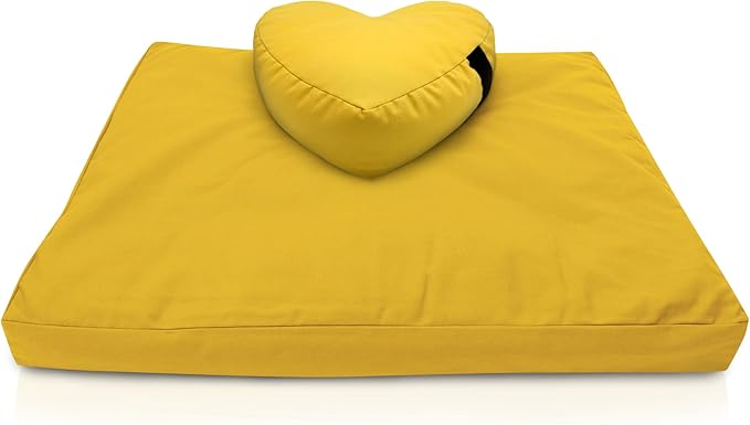 Bean Products Meditation Cushion Mat Set - Zafu Floor Pillow Organic Buckwheat Pillow + Cotton Filled Zabuton Prayer Pad - Meditation Pillow Yoga Knee Pad - Made in USA - 14" Round or 18" Oval