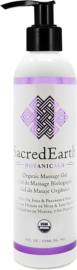 Organic Massage Gel (8oz) – New Formula, Unscented, Nut Oil Free, Gluten Free, Vegan and USDA Certified Organic
