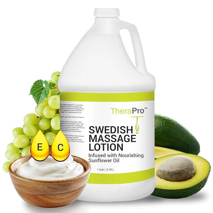 Swedish Massage Lotion by TheraPro - 1 Gallon - Unscented, Water Dispersible - Swedish Deep Tissue for Massage Therapy - Smooth Glide No Sticky Residue - Professional Lotion