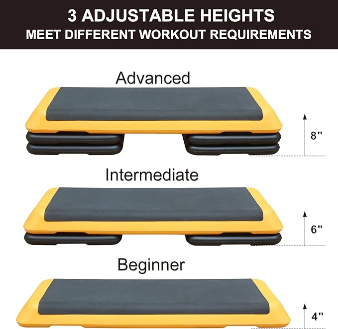 43'' Aerobic Stepper, 4-6-8in Height-Adjustable Exercise Workout Step Platform with 4 Detachable Risers for Home Gym Workout & Training