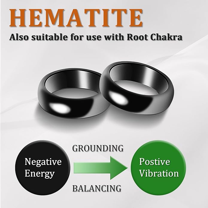 Genuine Magnetic Hematite Rings, 3 per Order, Black Hematite Ring, Magnetic Ring for Men and Women, for Anxiety Balancing Root Chakra, Absorbing Negative Energies