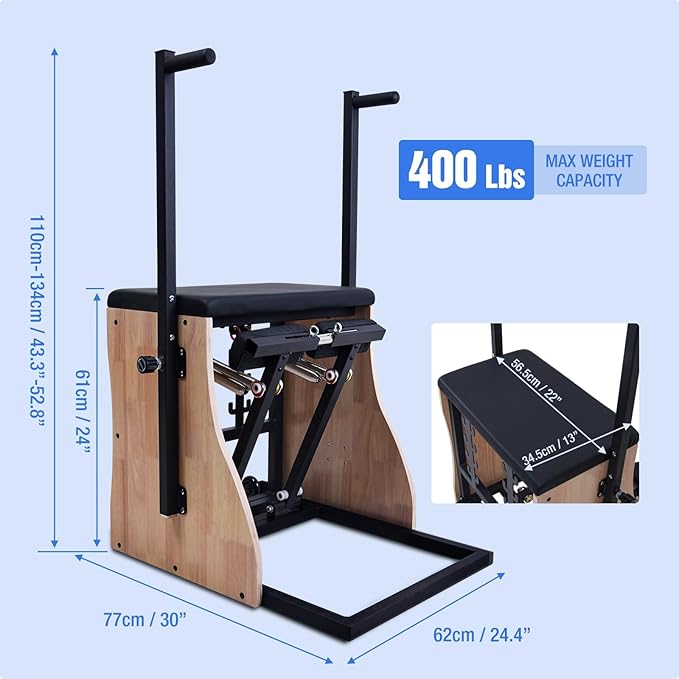 Pilates Chair Wunda Chair Pilates Combo Chair Reformer Machine with Adjustable Resistance Springs Split Pedal Handles Home Gym Equipment for Yoga Core Training Rehabilitation Includes Non-Slip Socks