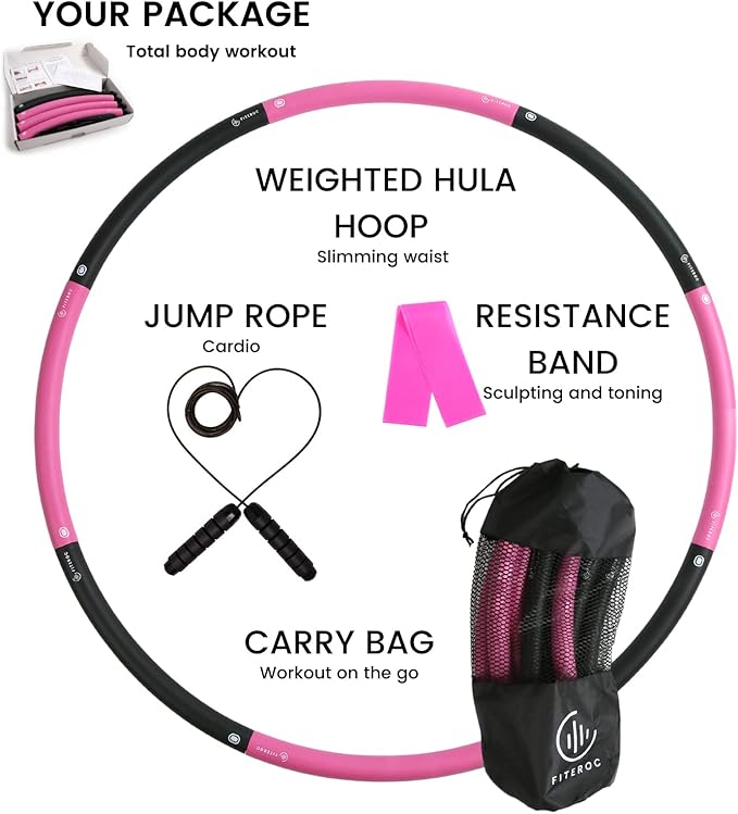 Weighted Fitness Hoop for Adults, 2.8 lb, Large Adjustable Size for Core Workouts and Weight Loss Support, 8 Detachable Sections