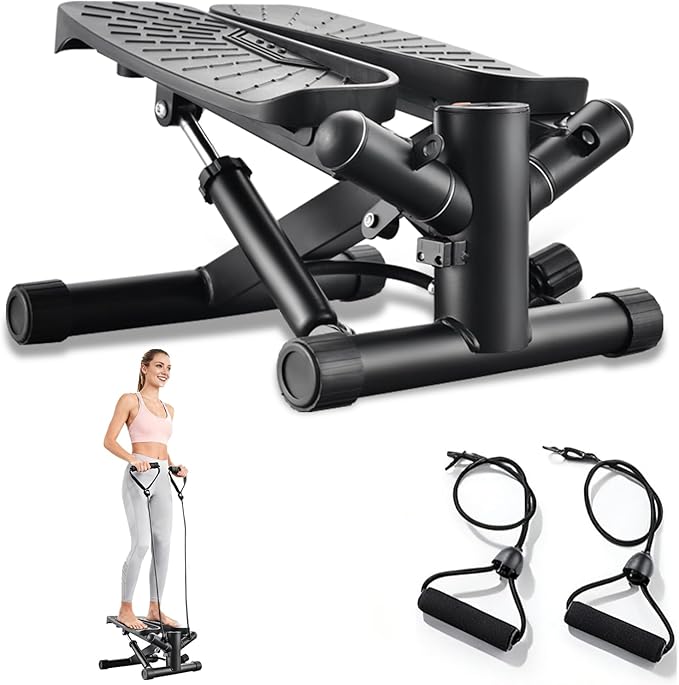 Steppers for Exercise at Home, Mini Stepper with Resistance Bands for Full Body Workout, Portable Stair Stepper for Home, Smooth and Quiet, Stepper Machine with LCD Monitor