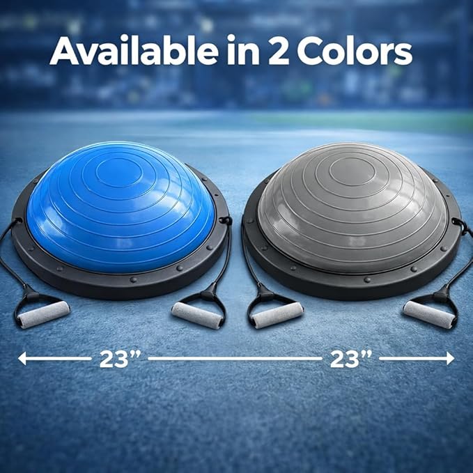 Balance Ball Trainer with Resistance Bands and Foot Pump, Inflatable Yoga Ball for Home Gym Workouts, 23 Inch Exercise Half Ball for Balance Training Core Strength Fitness More, 330lb Cap