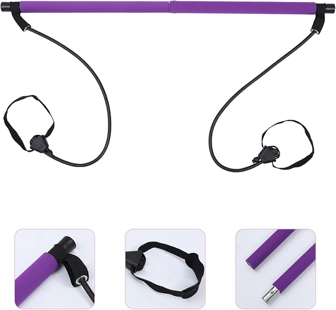 Adjustable Fitness Rod with Foot Strap for Full Body Workout Portable Bodybuilding Equipment for Women and Men for Home Exercise Shaping Purple