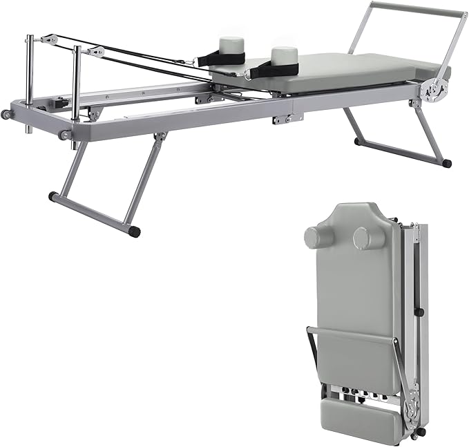 ZENOVA Pilates Reformer Foldable Pilates Machine & Equipment for Home Workout Cardio Fitness Rebounder Up to 300 lbs Weight Capacity