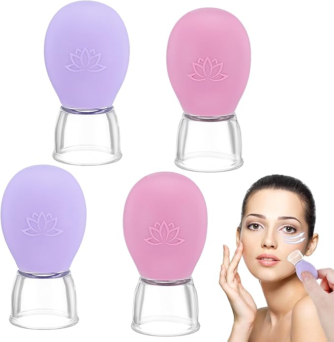 4Pcs Facial Cupping Therapy Set, Silicone Face Cupping Kit for Massage, Anti Cellulite Cup Massage Tool Vacuum Suction Cup for Eye Face Vacuum Massager