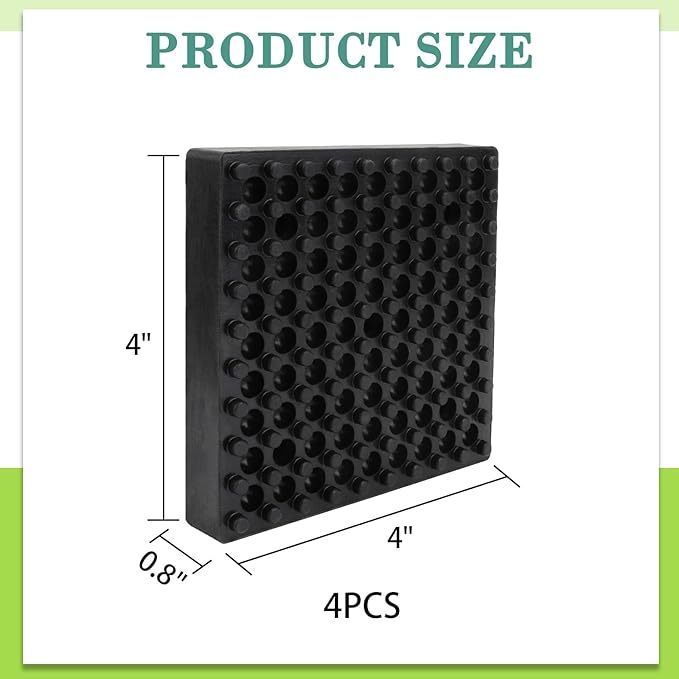 4 Pack Exercise Equipment Mat, Heavy Duty Thick Steel Embedded Rubber Pad, for Treadmills, Washing Machines, dryers, Non Slip Noise Reduction, 4 x 4 x 0.8 Inches
