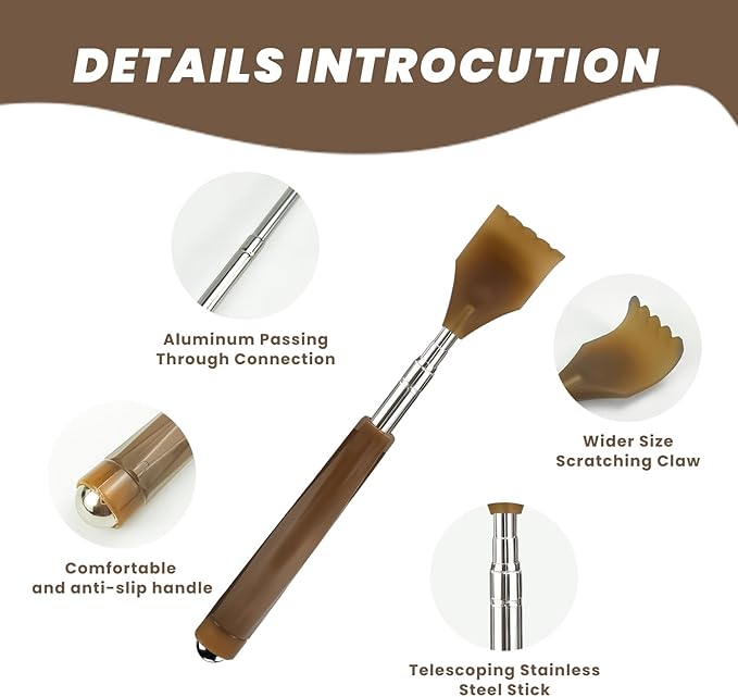 18.5 Inch Extendable Cow Horn Back Scratcher, Portable Natural Horn Telescopic Itch Relief Back Scratcher for Man,Woman and Adults, as a Gift for Parents, Friends and Loved Ones (G-Brown)