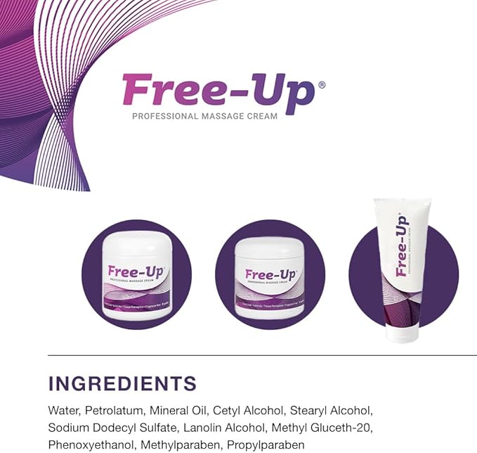 Free-Up-Professional Massage Cream, Fragrance-Free, Great Glide, Lubricity, Tissue Perception, Perfect for Physical Therapy, Massage Versatile, Non-Greasy, 8 Oz Tube, Made in The USA