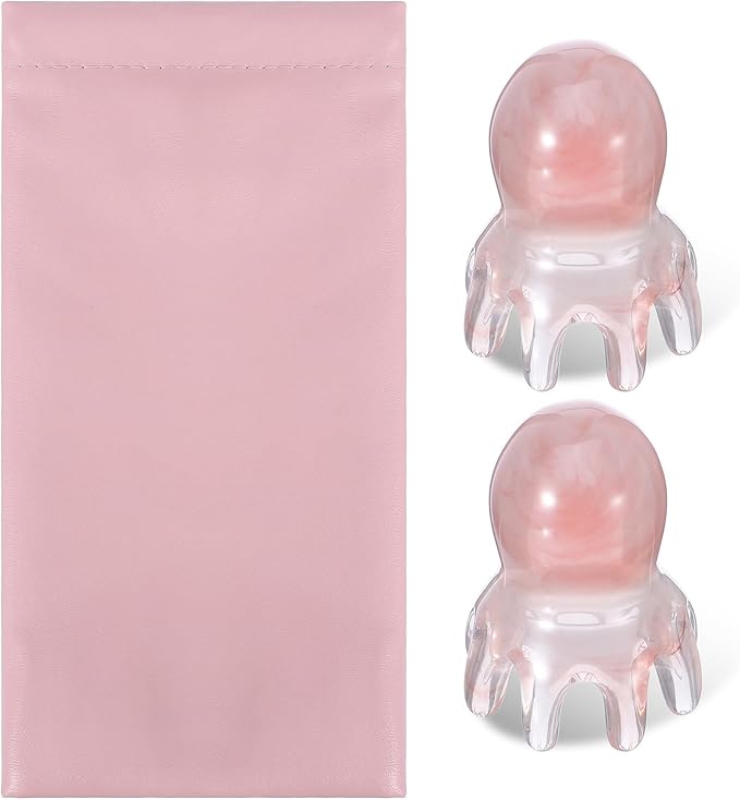 2 Pcs Head Massage Tools Cute Hair Massage Comb 8 Foot Acupuncture Points Portable Manual Scraper for Home Office Gua Sha Body Massager Tool for Head Hair Body Relaxation Pink Storage Bag