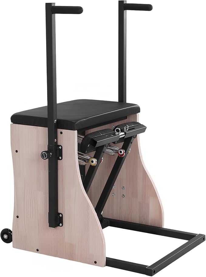 Generic Oak Wood Pilates Chair with 4 Level Handles Split Pedals Adjustable Resistance Pilates Stabilizer Chair for Home Workouts and Studio Use