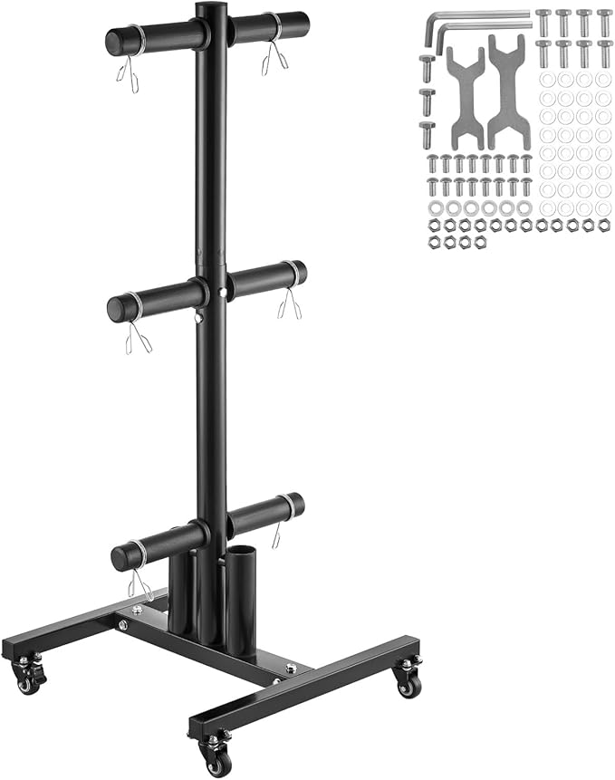 VEVOR Weight Plate Rack, Vertical Weight Plate Tree for 2-Inch Weight Plates, Standard Weight Plate Tree with Wheels, 1000 lbs Load Capacity Weight Storage Holder, Home Gym Barbell Rack Storage Stand