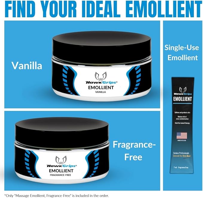 HawkGrips 8oz Massage Emollient, Unscented, Emollient for IASTM and Massage, Soft Tissue Mobilization & Lubrication for Massage Therapy, Shea Butter, Oil Based, Vegan, Cream Alternative, Pack of 24
