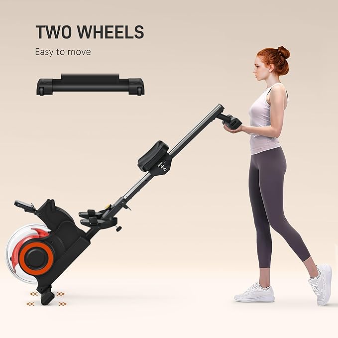Water Rowing Machine Foldable Rower with Adjustable Water Resistance 264 LBS Capacity LCD Monitor Tablet Holder Transport Wheels for Home Cardio Workout Red