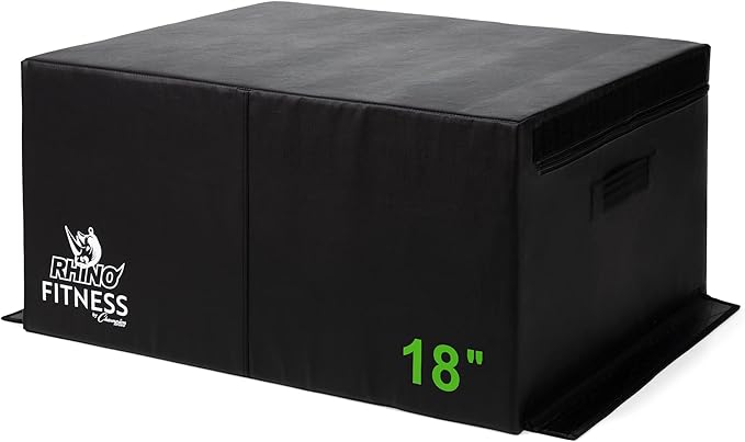 Champion Sports Foam Plyometric Box, Black - Durable Jump Boxes for Training with Handles, Hook and Loop Flaps - Stackable Plyo Box Jumps for Gym - Multiple Sizes