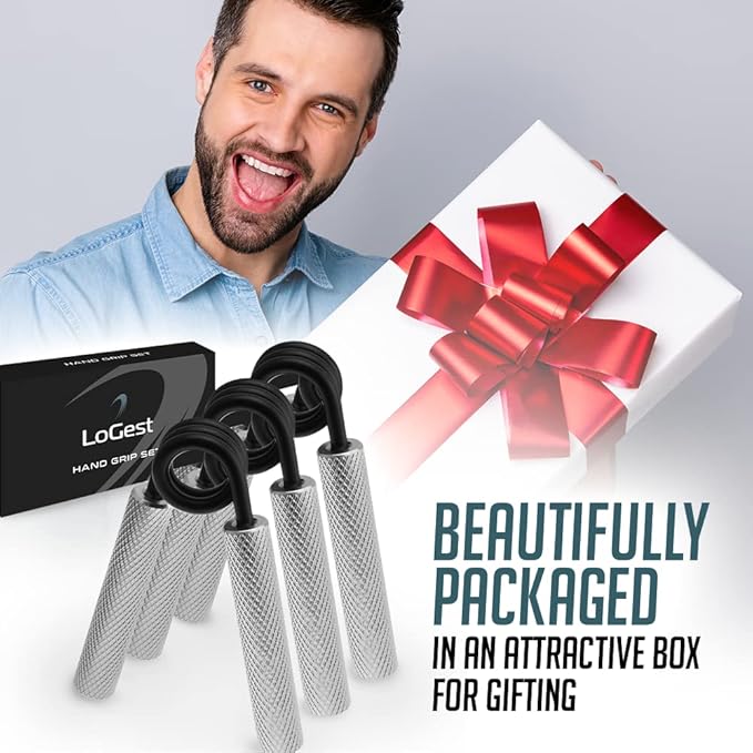 Logest Metal Hand Grip Set, 100LB-200LB 3 Pack 50LB-200LB 4 Pack No Slip Heavy-Duty Grip Strengthener with Gift Box, Great Wrist & Forearm Hand Exerciser, Home Gym, Hand Gripper Grip Strength Trainer