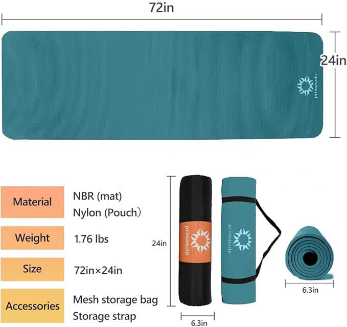 Primasole Thick Yoga Mat, 1/2-Inch Extra Thick NBR Mat with Enhanced Stability - Textured Design, Lightweight Mat with Carrying Strap & Case for Yoga, Pilates, Gym & Home Use (Dark green Colors)